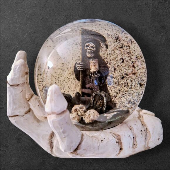 Angel of Death Grim Reaper Halloween Black Glitter Bats Skeleton Hand Snow Globe - Picture 1 of 5